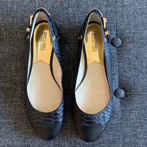 MICHAEL MICHAEL KORS Black Dion Snakeskin Leather Ballet Flats Slipon Size 9.5